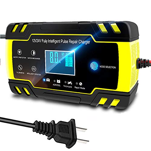 KKHouse 12V-24V 8A Smart Car Battery Charger with LCD Display - Automatic Charging for Wet/Dry Lead Acid Batteries - Ideal for Automotive, Marine, RV & Power Equipment Maintenance