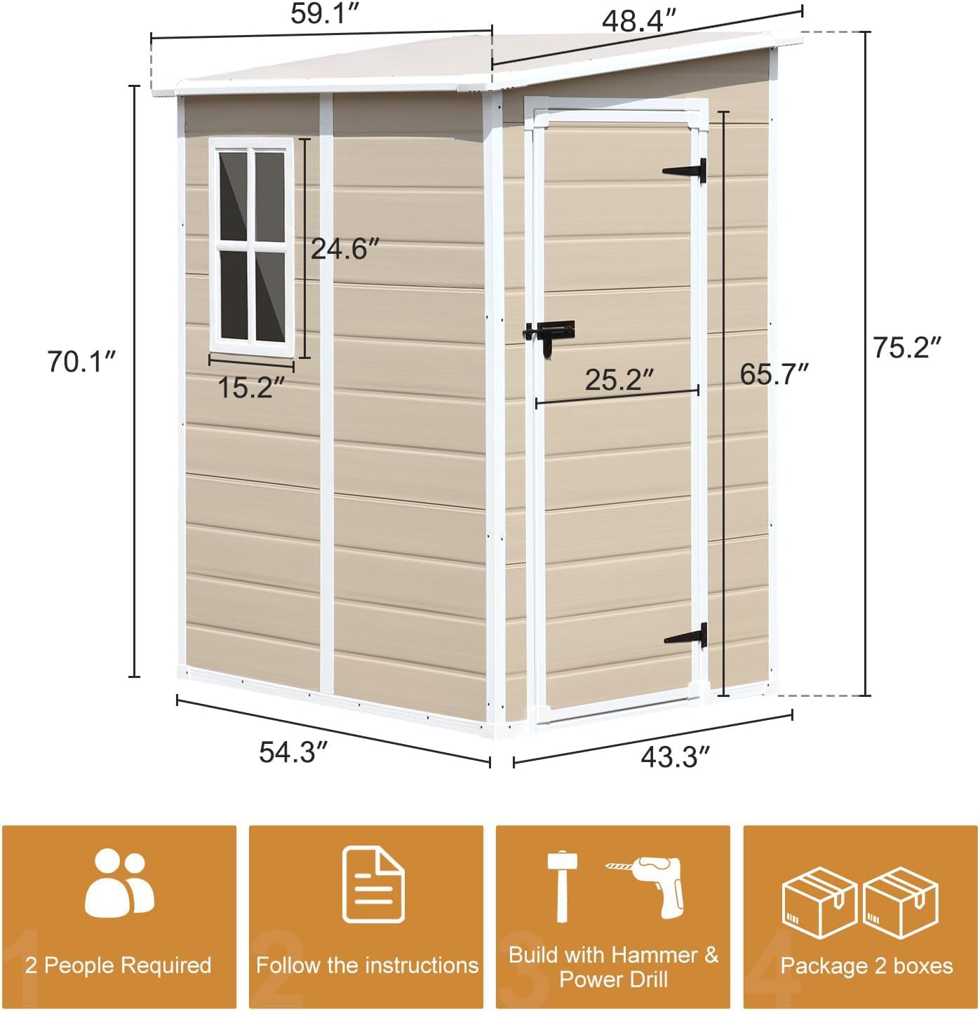 5x4 FT Outdoor Storage Shed - Durable Resin Garden Shed with Floor, Window & Lockable Door - Wood-Like Plastic Tool House for Backyard, Patio, Lawn & Garage - Perfect for Storing Bikes, Lawn Equipment & Seasonal Items