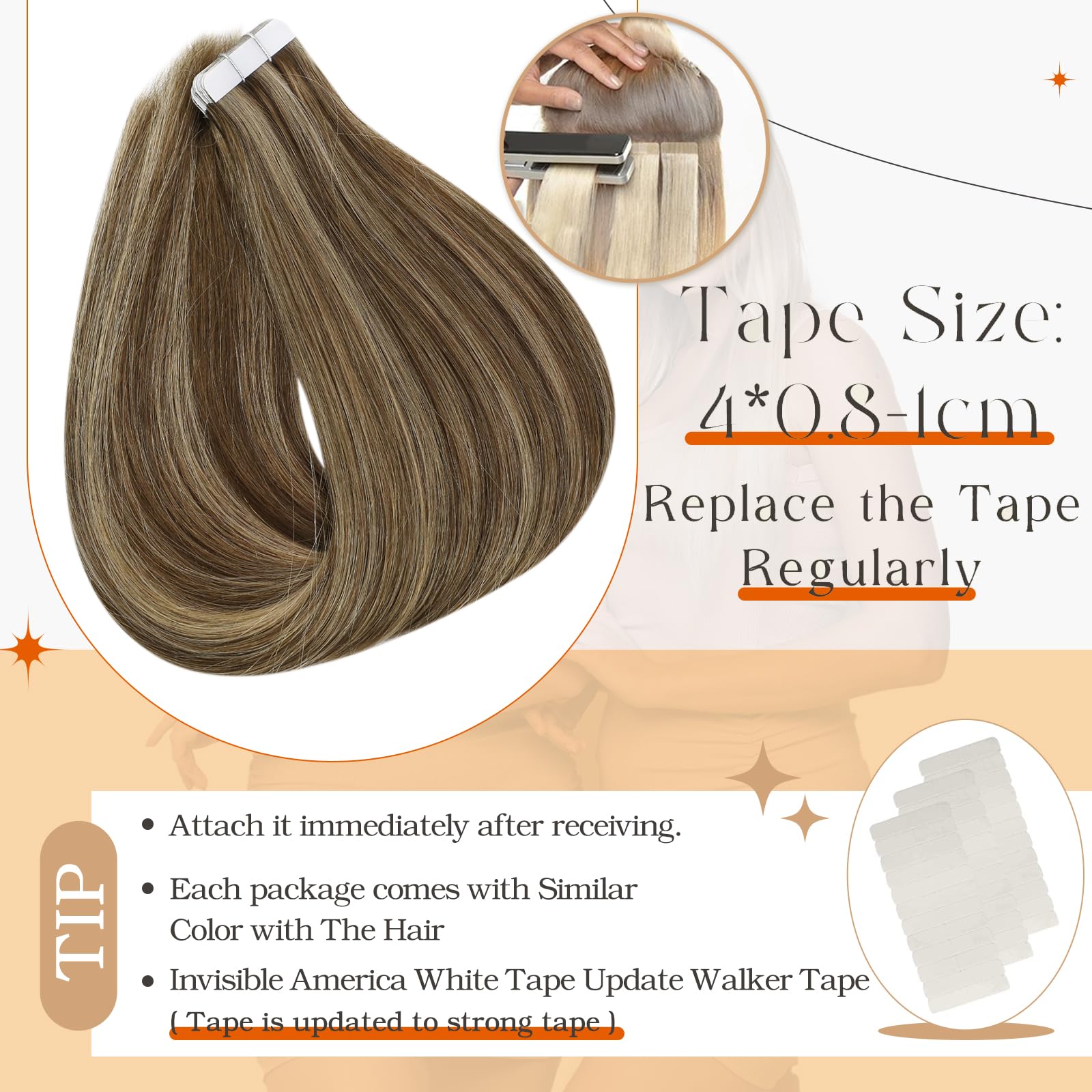 Premium Tape in Hair Extensions 100% Human Hair - Seamless Blending for Length & Volume | Perfect for Weddings, Parties & Everyday Styling