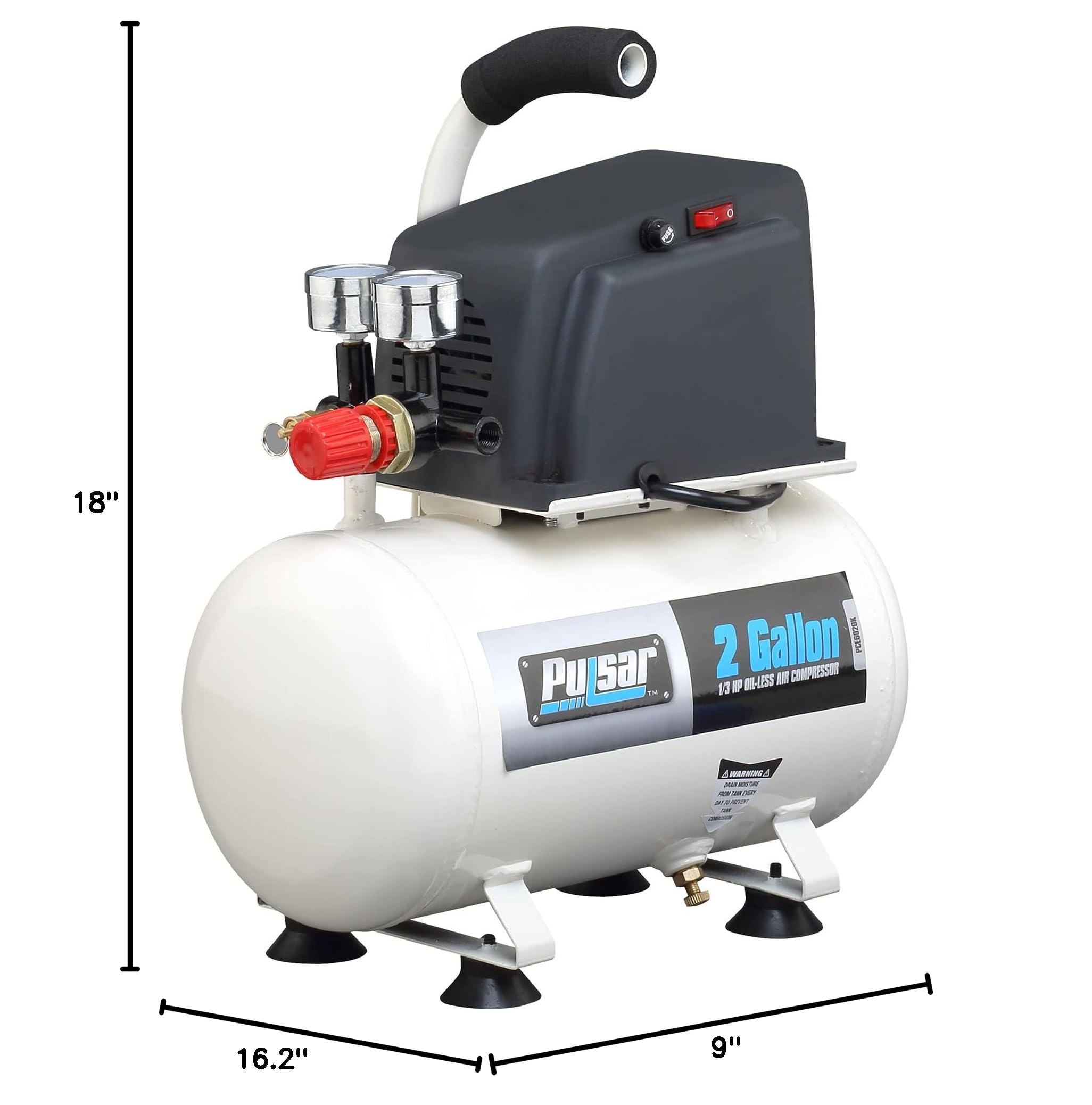 Pulsar 2 Gallon Air Compressor with Accessory Kit PCE6021K - Portable Electric Air Pump for Tires, Inflatables & DIY Projects - Home, Garage & Workshop Use