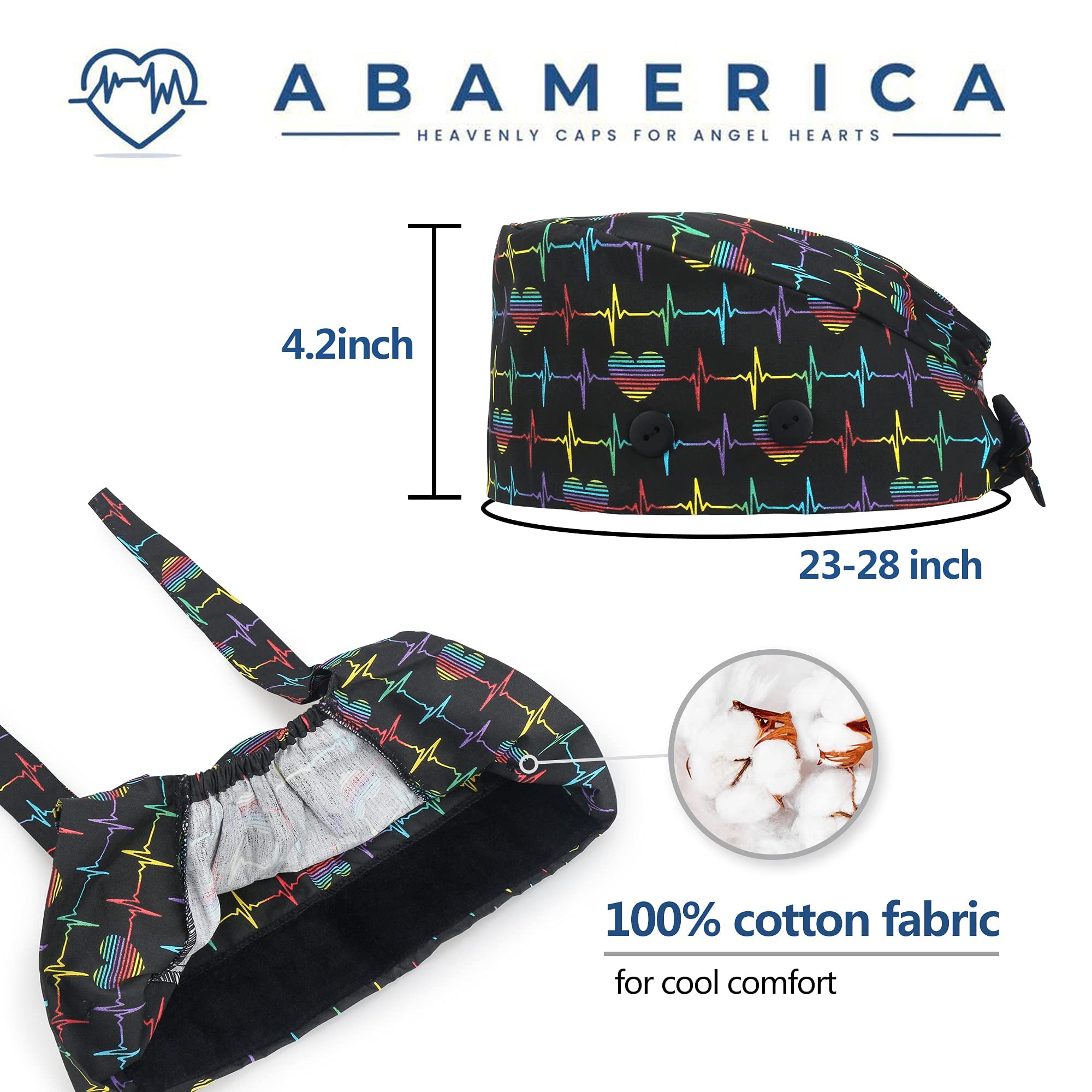 ABAMERICA Adjustable Work Cap with Button & Sweatband - Unisex Tie Back/Toggle Hat for Men & Women - Perfect for Construction, Gardening & Outdoor Labor