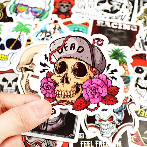 100 Pcs Cool Skull Vinyl Stickers - Waterproof Decals for Water Bottles, Laptops, Cars, Skateboards & Bikes - Fun Graffiti Patches for Teens - Perfect for DIY, School, Travel & Room Decor (Skull Design)