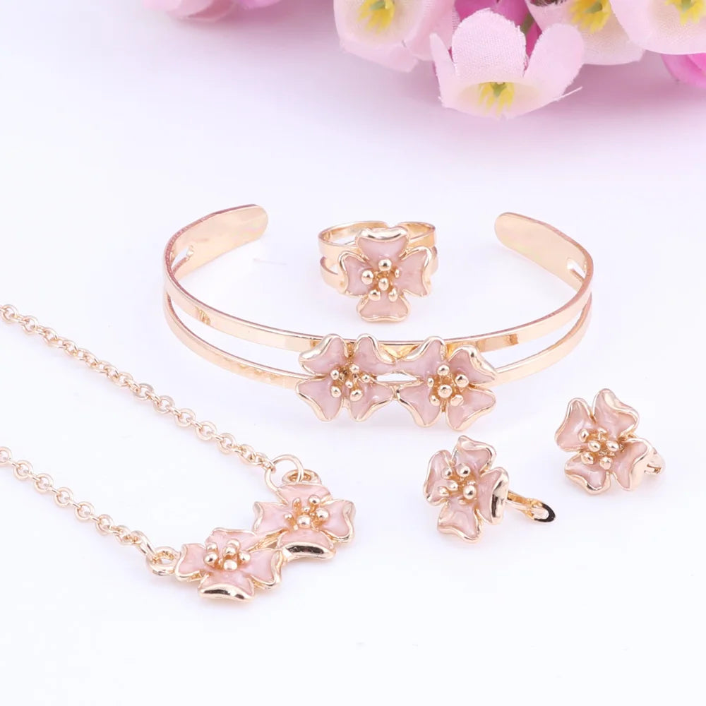 Cute Gold Flower Jewelry Set for Girls - Elegant Necklace, Bracelet & Earrings Set - Perfect for Birthday Gifts, Parties & Everyday Wear