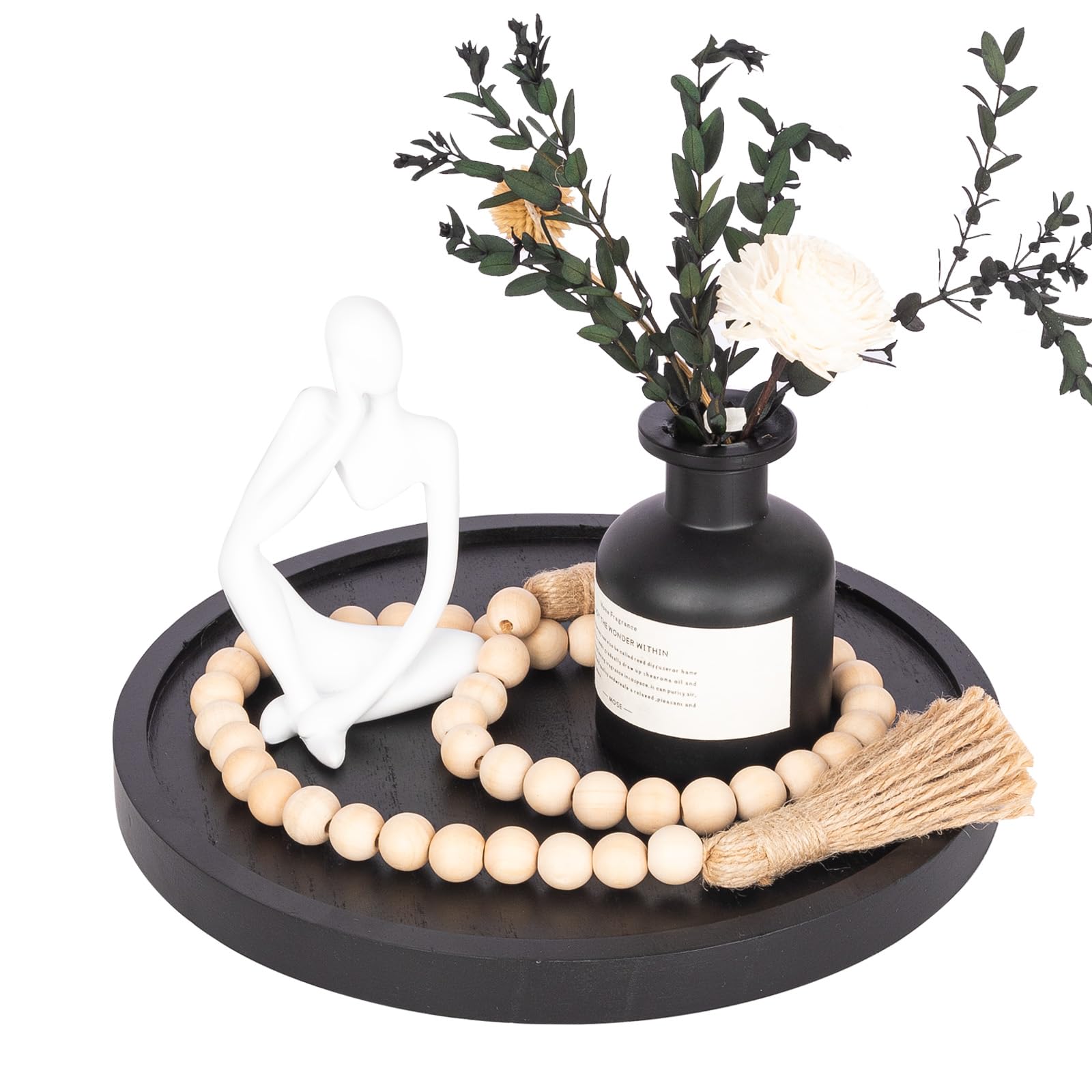 10 Inch Black Wood Lazy Susan Turntable - Kitchen Cabinet Organizer, Farmhouse Bathroom Decor, Round Decorative Tray for Vanity, Counter, Sink & Coffee Table - Perfect for Spice Storage, Makeup Organization & Home Decor Display