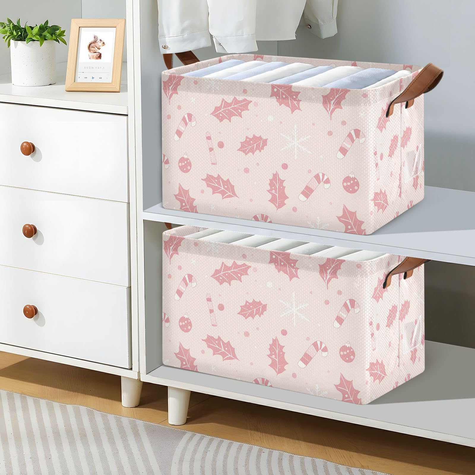 Holly Leaves Collapsible Storage Bins - Large Fabric Storage Box with Handles for Closet, Laundry, Shelves & Room Organization | Foldable Storage Basket for Home, Office & Dorm Use