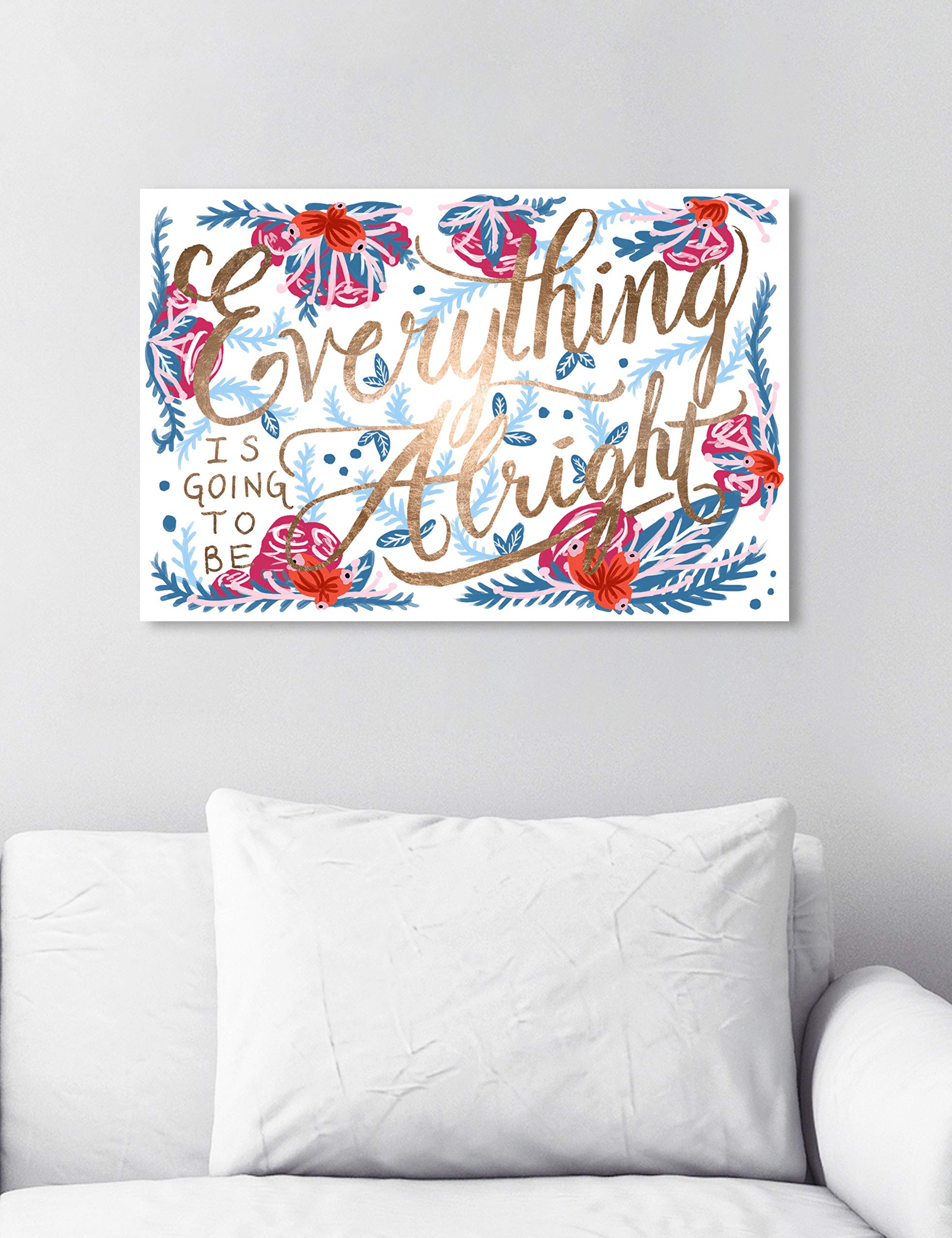 Oliver Gal Artist Co. 'Spring Alright' Typography Wall Art Canvas Print - 24x16 Inch Gold & Red Inspirational Quote Home Decor - Perfect for Living Room, Bedroom & Office Decorations