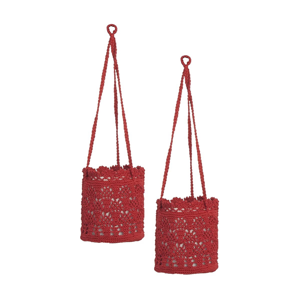 Heritage Lace MC-1080RR-S 8x8x8 Inch Mod Crochet Hanging Baskets, Ruby Red - Set of 2 for Home Decor, Wedding Centerpieces & Boho Room Decor