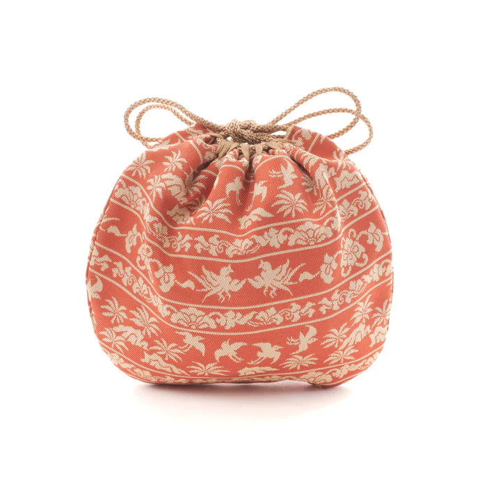 Nishijin Ori Small Drawstring Bag - Bird & Rose Design | Authentic Japanese Traditional Craft Purse Made in Kyoto | Perfect for Gift, Cosmetics & Jewelry Storage