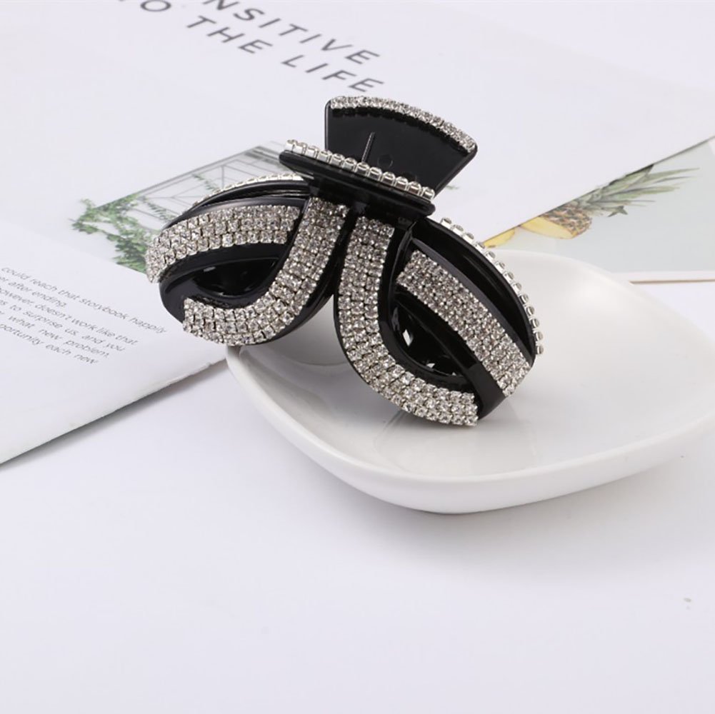 Elegant Rhinestone Crystal Hair Clip for Women - Acrylic Jaw Clip Hairpin, Hair Claw Accessory (Black) - Perfect for Weddings, Parties & Everyday Styling