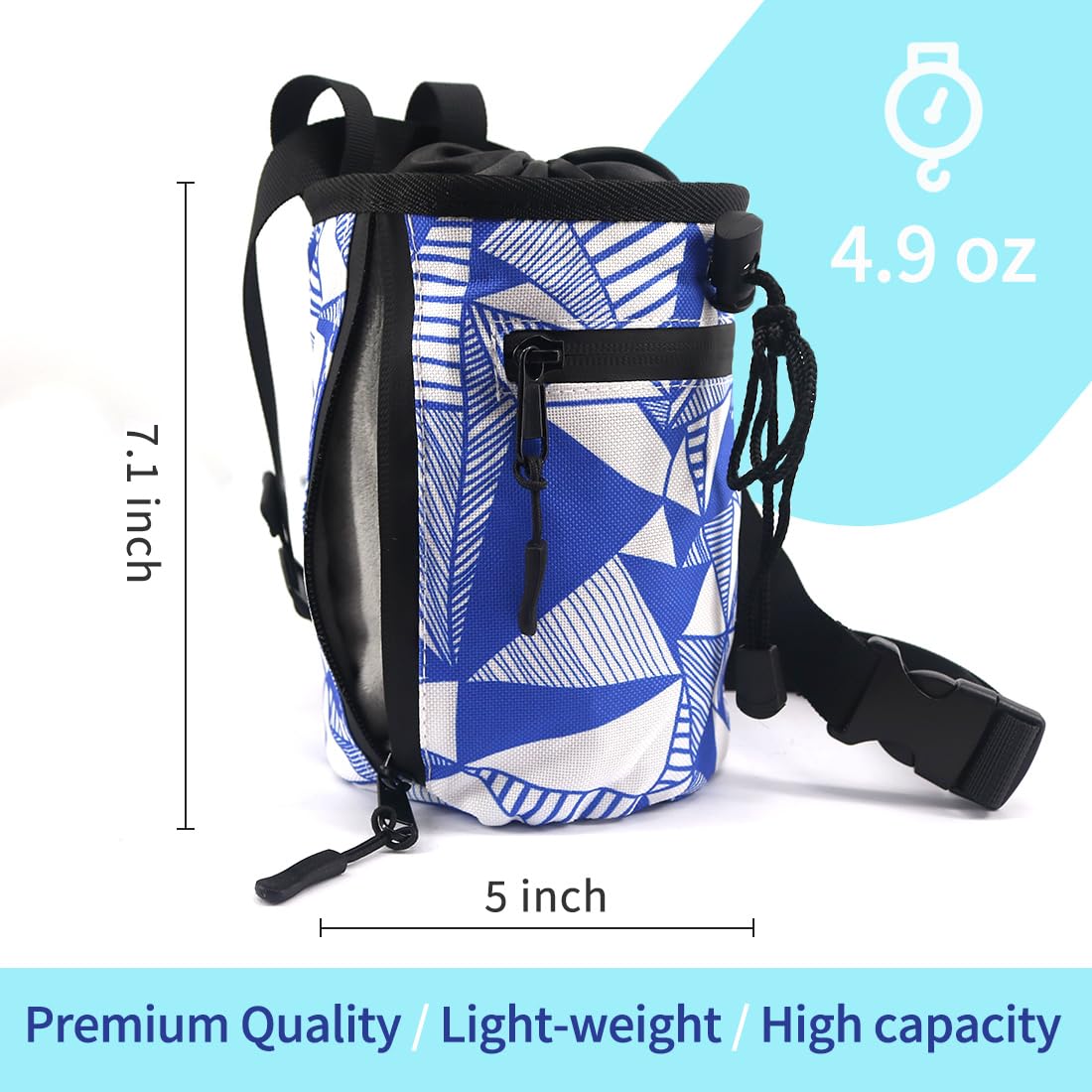 NewDoar Chalk Bag for Rock Climbing & Bouldering - Quick-Clip Belt, 2 Large Zippered Pockets - Durable Chalk Bucket for Indoor/Outdoor Climbing Gyms, Crag & Training - Essential Rock Climbing Gear & Equipment