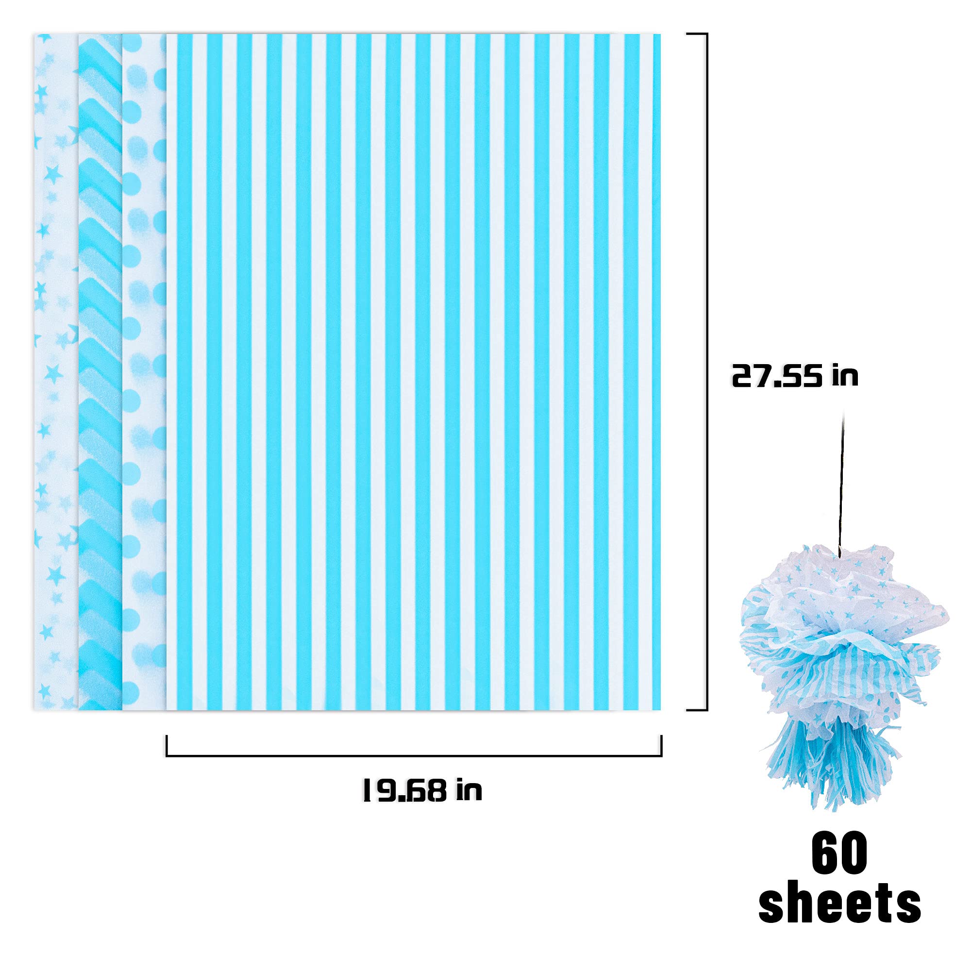 MR FIVE 60 Sheets Bulk Blue Tissue Paper, 20