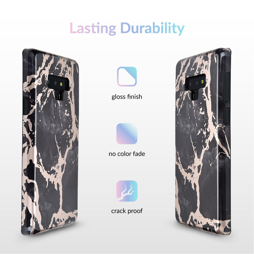 Samsung Galaxy Case in Black Marble with Rose Gold Chrome - Stylish & Protective Phone Cover for Everyday Use, Work, and Travel