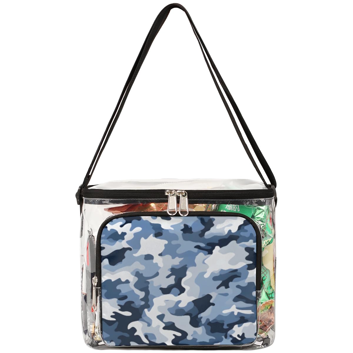 GzLeyigou Blue White Camouflage Clear Tote Bag with Handles - Transparent Crossbody Shoulder Lunch Bag for Outdoor, Travel, Picnic, Concerts & Sports Events | Stadium Approved Multipurpose Carryall | Perfect for Beach Days, Music Festivals and Shopping Trips