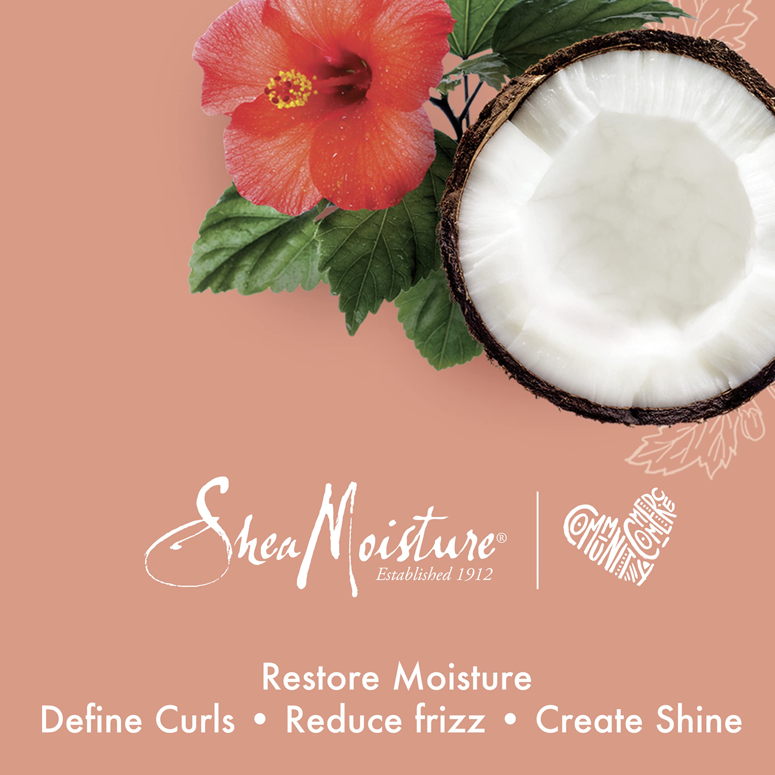 SheaMoisture Coconut & Hibiscus Curl Enhancing Smoothie for Thick, Curly Hair - Sulfate Free, Paraben Free Hair Cream - 20 oz - Perfect for Daily Curl Definition & Hydration