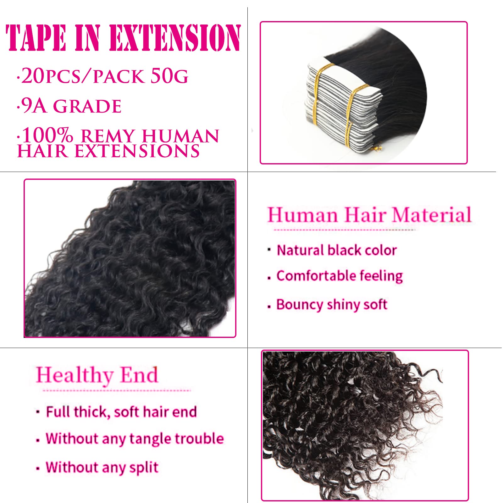 Kinky Curly Real Human Hair Tape in Extensions 18inch 20pcs - 100% Brazilian Remy Human Hair for Black Women | Natural Black Tape-in Hair Extensions with Skin Weft (50g) | Perfect for Daily Wear, Special Occasions & Protective Styling