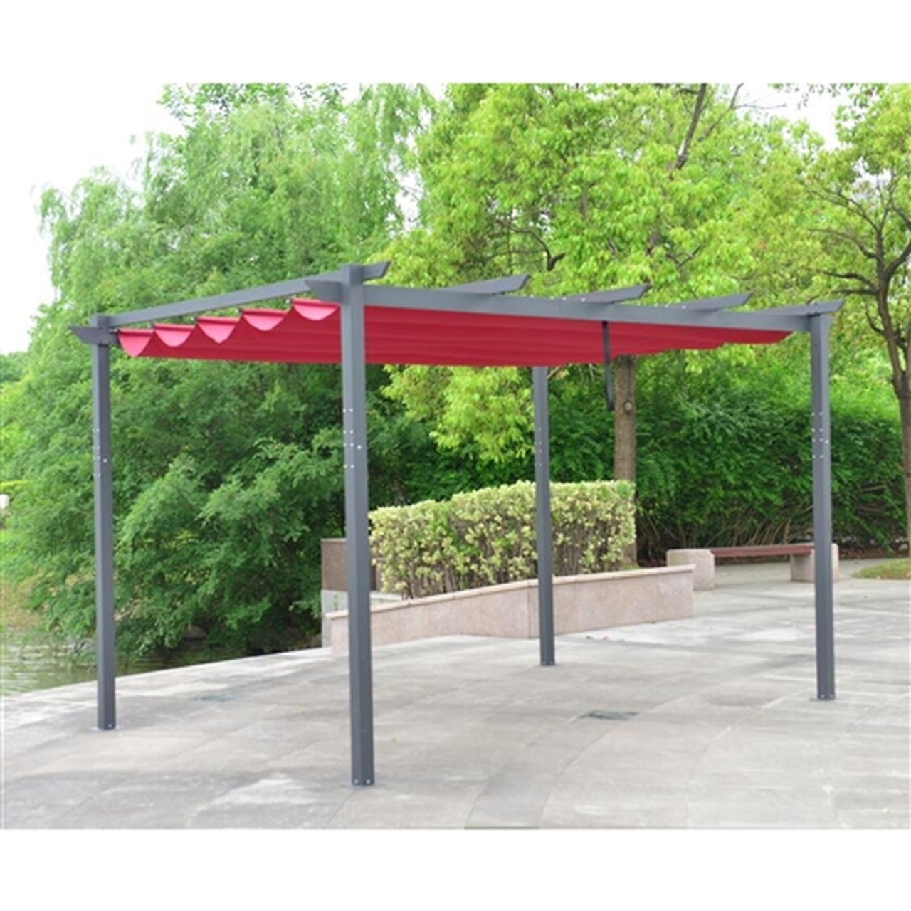13 x 10 Ft Aleko Retractable Aluminum Pergola Canopy - Burgundy Outdoor Shade Structure for Patio, Garden & Backyard Relaxation