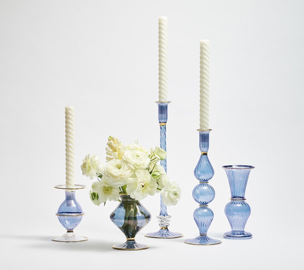 Elegant Blue Blossom Candle Holder - Handcrafted Home Decor for Wedding Centerpieces & Romantic Dinner Settings