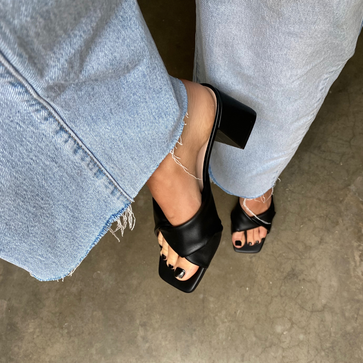 Stella Black Smooth Block Heel Mules - Comfortable Slip-On Shoes for Women | Perfect for Office, Parties & Casual Outings