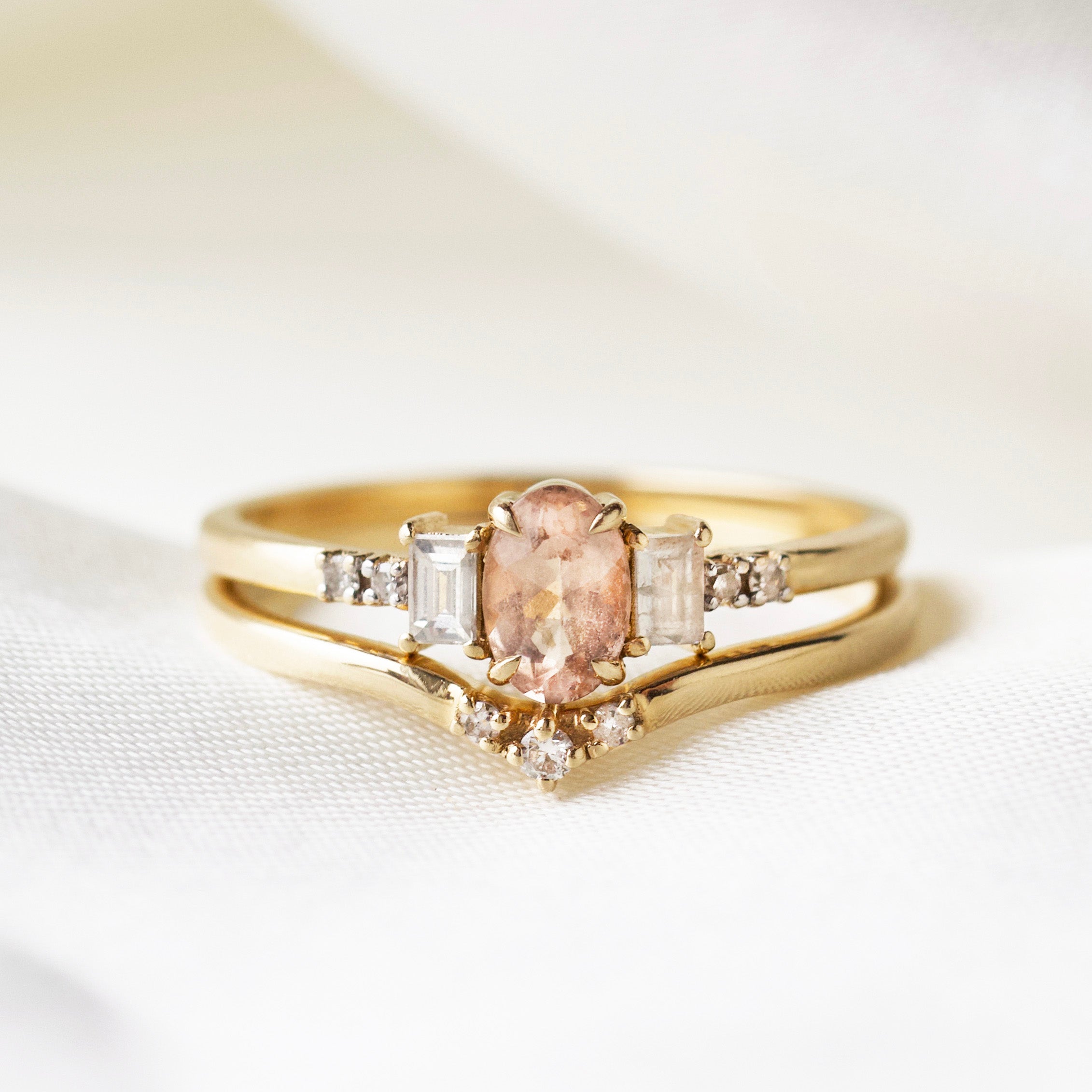 Stunning Estella Morganite & Diamond Engagement Ring Set – Elegant Pink Morganite & Sparkling Diamonds for Women | Perfect for Proposals, Weddings & Anniversaries