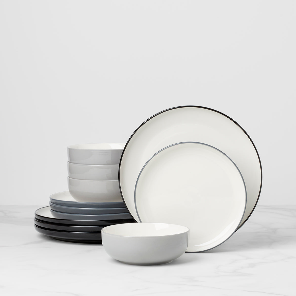 24 Seven Colors Pumice Stone 12-Piece Dinnerware Set - Durable Stoneware Plates & Bowls for Everyday Dining, Restaurant Use & Special Occasions