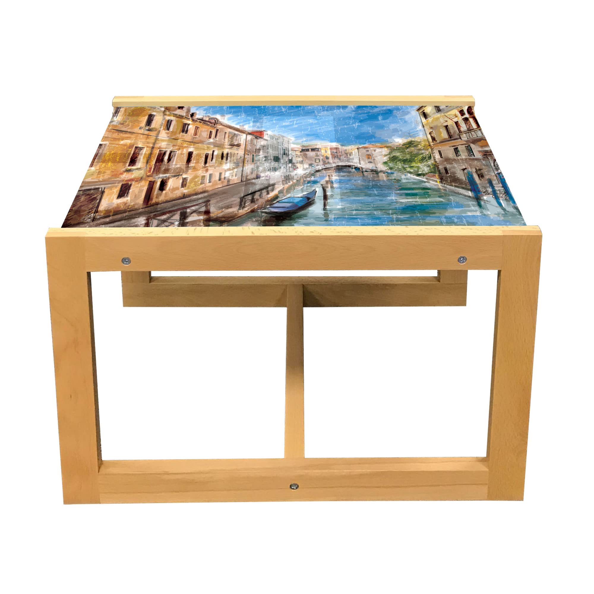 Ambesonne Watercolor Coffee Table - Venice City Italian Romance Aquarelle Painting Style, Acrylic Glass Top with Wooden Frame - Perfect for Offices, Dorms & Living Rooms - Small Size in Ginger Sea Blue Umber - Ideal for Home Decor, Gifts & Small Space Interior Design