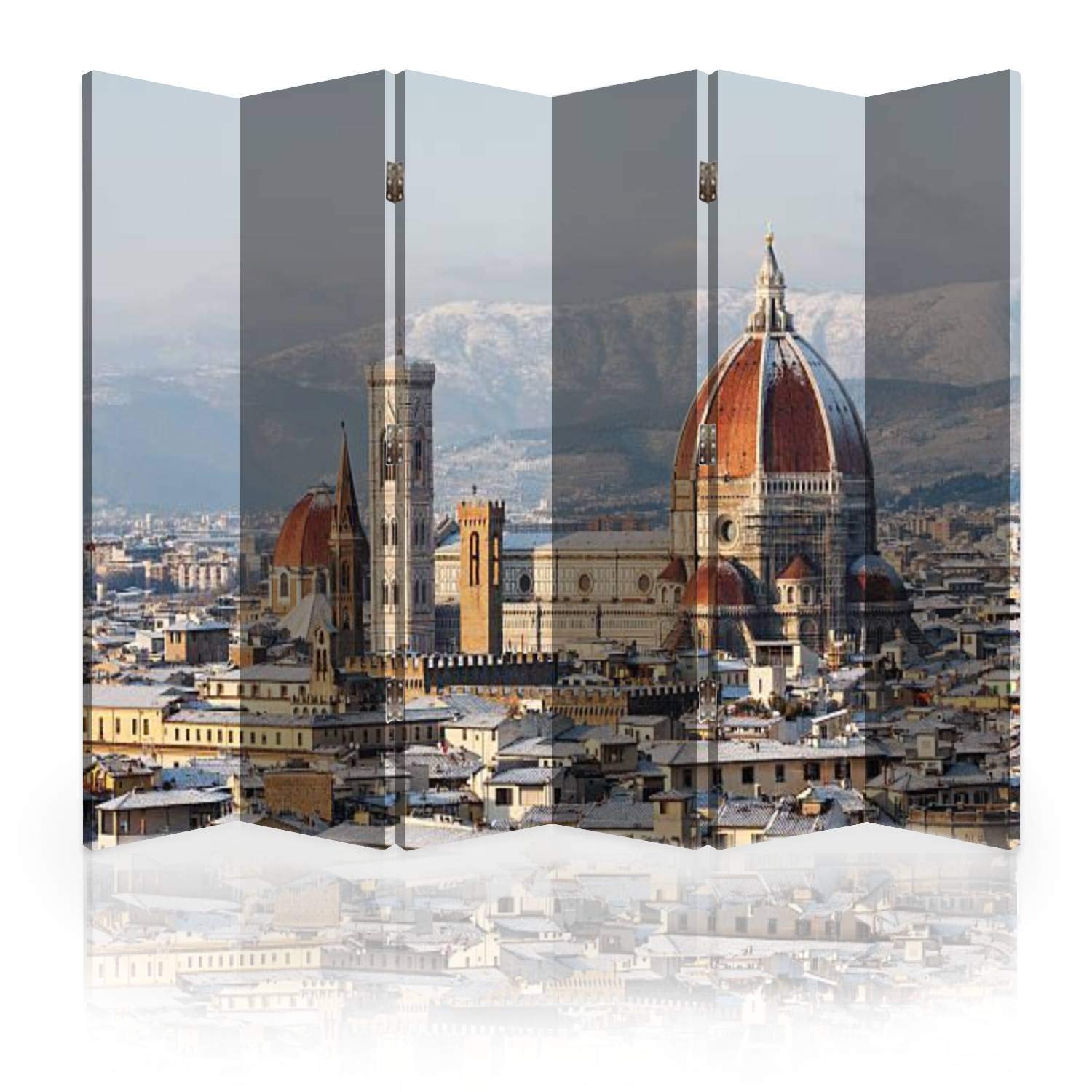 Florence Dome Snow-Covered Canvas Room Divider - 6-Panel Folding Privacy Screen for Bedroom, Office & Living Room | Decorative Partition Wall Separator for Home & Commercial Spaces