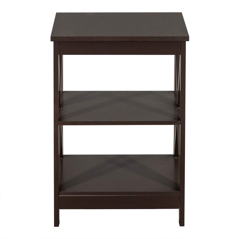 3-Tier Wooden X-Design Side Table - Sofa End Table, Bedside Nightstand with Shelf for Living Room, Bedroom & Office - Home Furniture Organizer & Display Unit