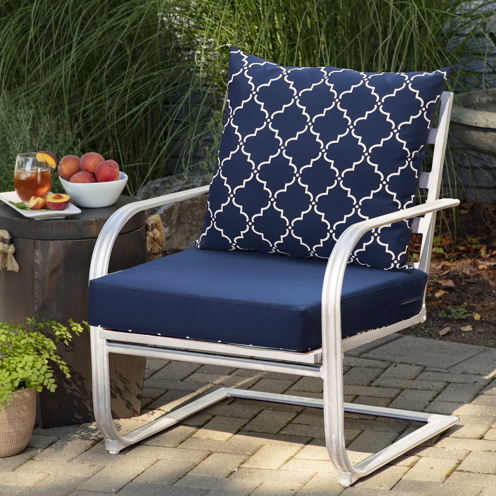 Premium 24×24 Inch Outdoor Cushion Set for Patio Furniture - Deep Seat & Back Cushions with All-Weather Removable Cover (2-Piece, Navy Blue) - Perfect for Garden, Deck, Poolside & Outdoor Lounge Chairs