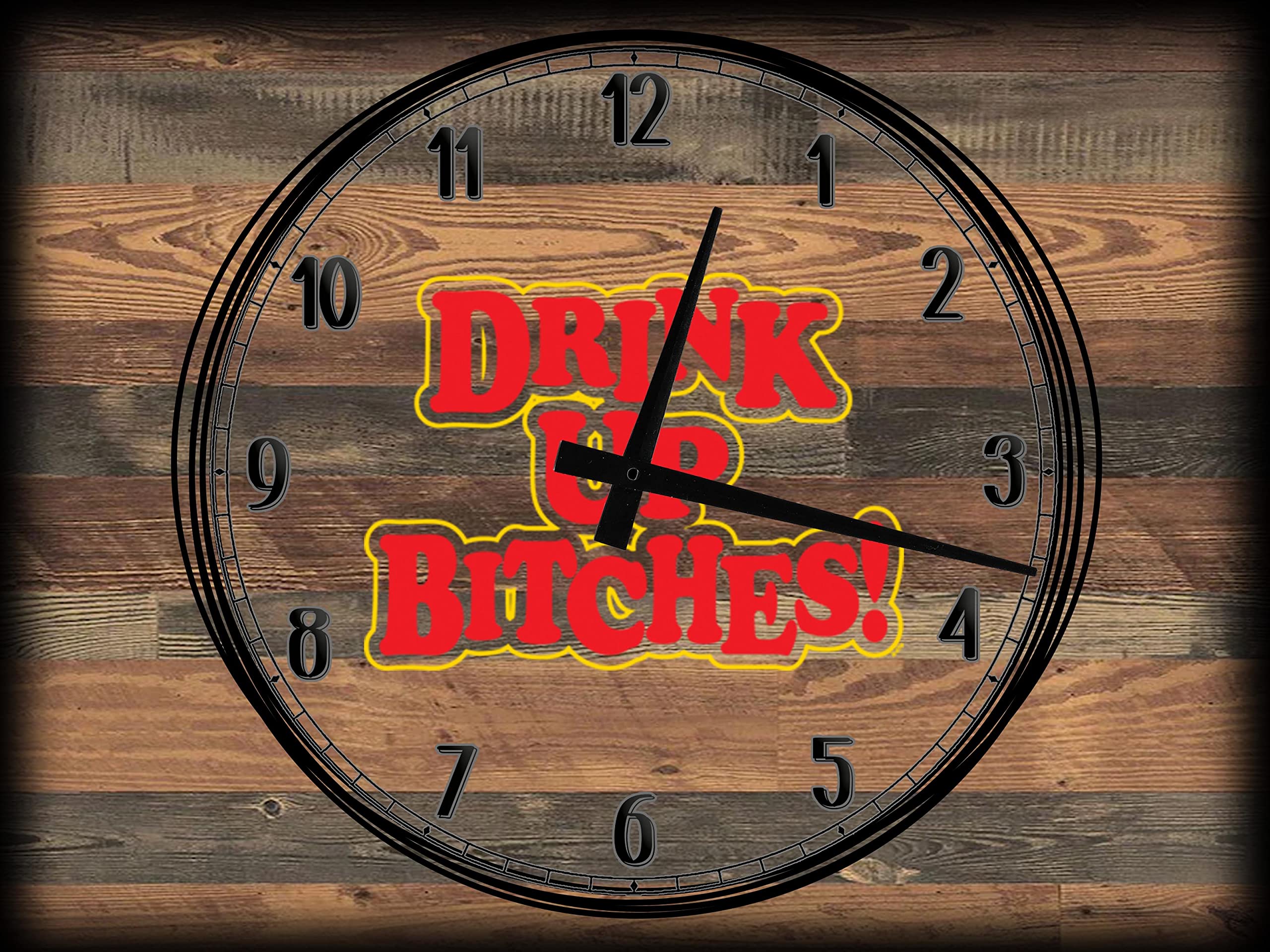 Large Wall Clock Canvas Art - Drink Up Bitches Beer Alcohol Party Decor, 12 x 16 Inch, Perfect for Wedding, Birthday, Bar, and Home Wall Art in Brown