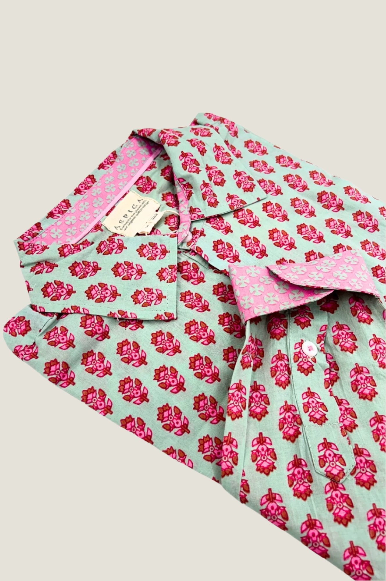 Men's Printed Cotton Shirt - Azalea Khaki & Pink Floral Design | Casual Button Down Shirt for Summer Outfits, Beach Vacations & Date Nights