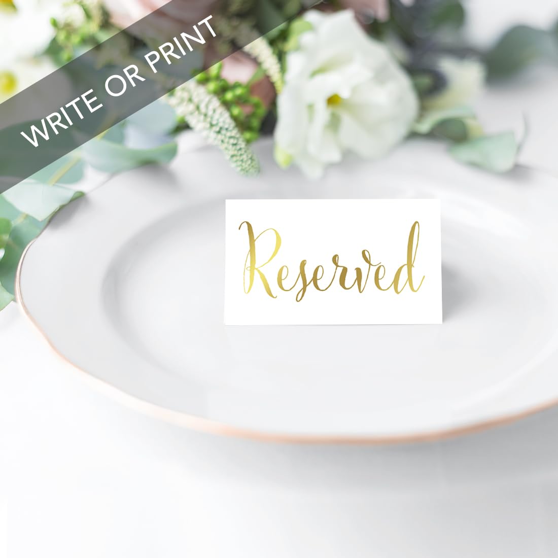 Andaz Press Gold Foil Reserved Table Tent Cards - 20-Pack Metallic Place Cards for Weddings, Events & Catering - Elegant Table Setting Signs with Perforated Paper for Easy Separation