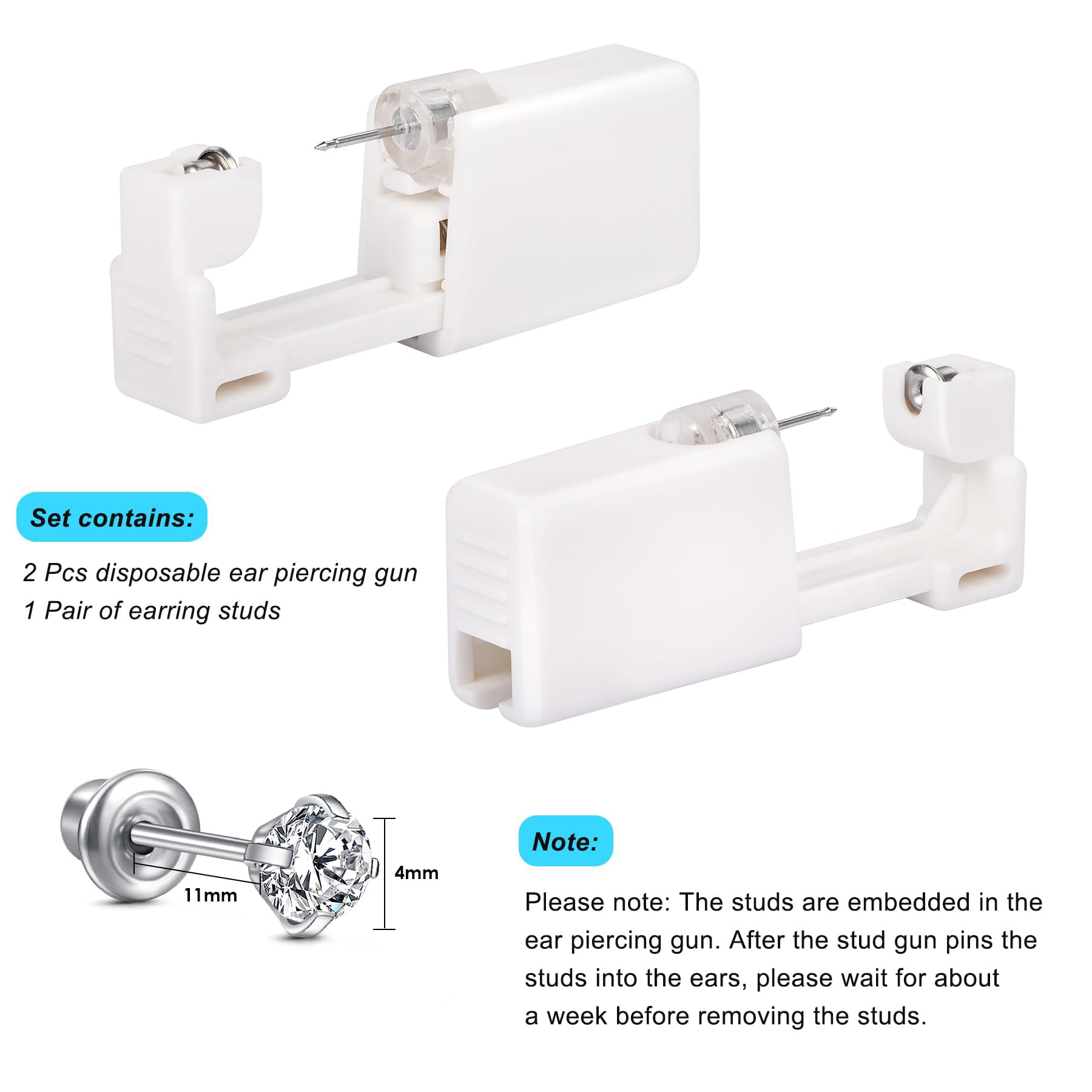 JIESIBAO Disposable Ear Piercing Gun Kit - 316L Surgical Stainless Steel with 4mm White Star Cubic Zirconia Studs - Safe At-Home Self Ear Piercing Tool for Adults & Teens - Perfect for First Piercings, Gifts, and DIY Beauty Care