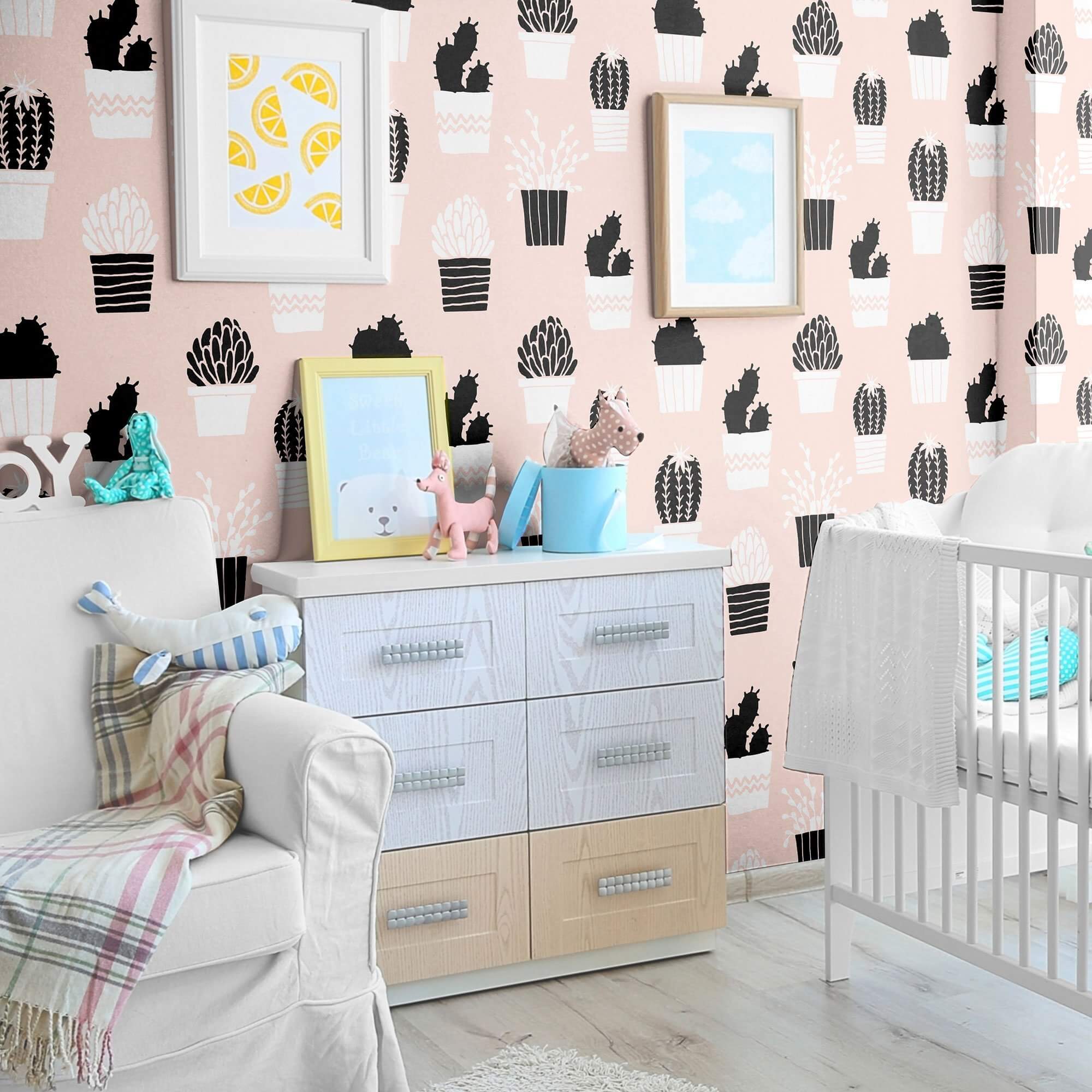 Peach & Black Tropical Peel and Stick Removable Wallpaper - Self-Adhesive Decorative Wall Covering for Bedroom, Living Room, Nursery & Home Decor