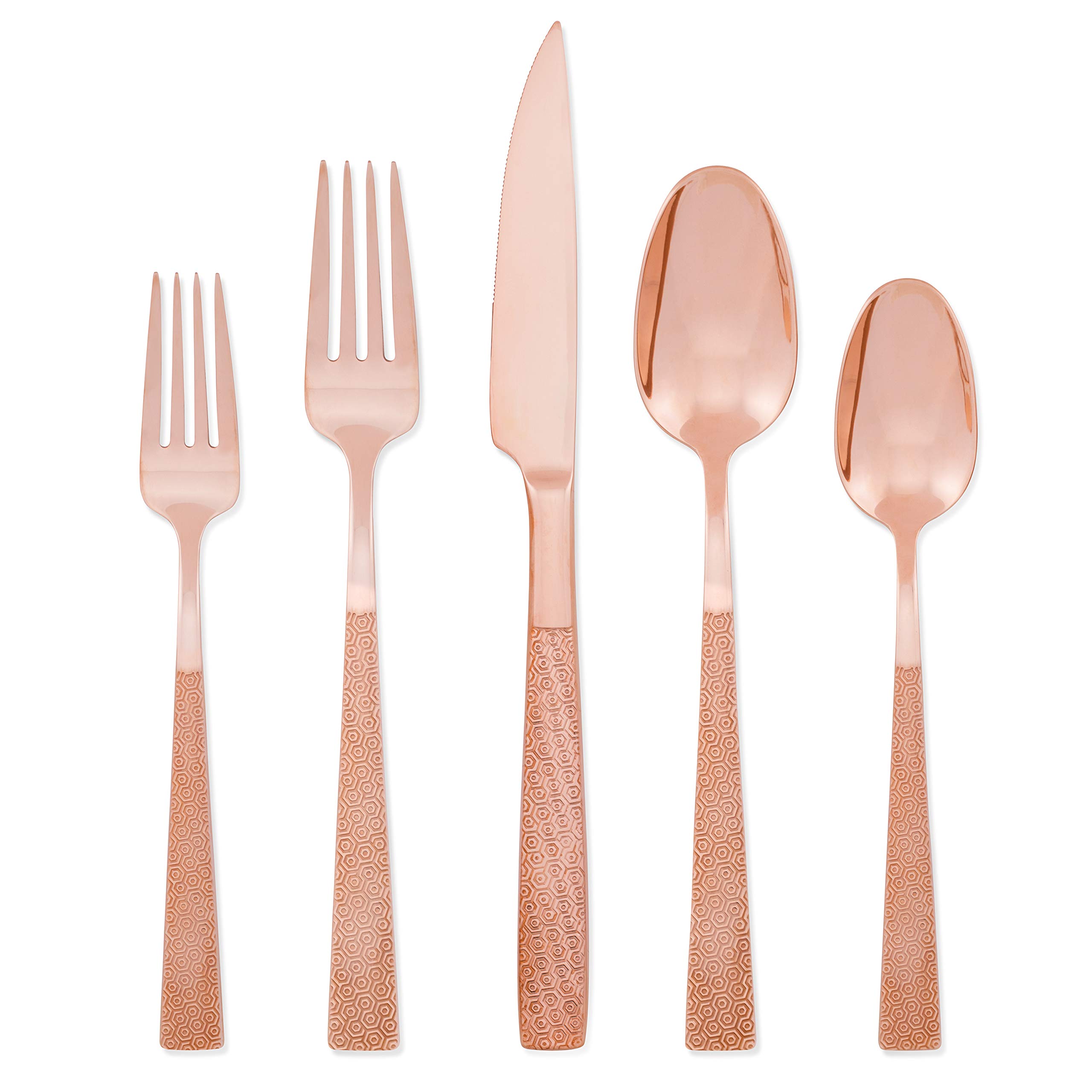 Hampton Forge Argent Orfèvres 20-Piece Flatware Set - 18/10 Stainless Steel with 24kt Rose Gold Accents - Service for 4 - Elegant Silver & Rose Gold Cutlery Set for Fine Dining & Special Occasions