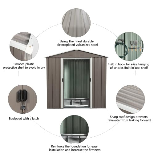 6x5 FT Outdoor Metal Garden Storage Shed with Side Window - Utility Tool Shed with Sloping Roof, Air Vents & Lockable Sliding Doors - Durable Backyard Lawn Storage House (Grey, 6x5) - Perfect for Storing Gardening Tools, Lawn Mowers & Outdoor Equipment