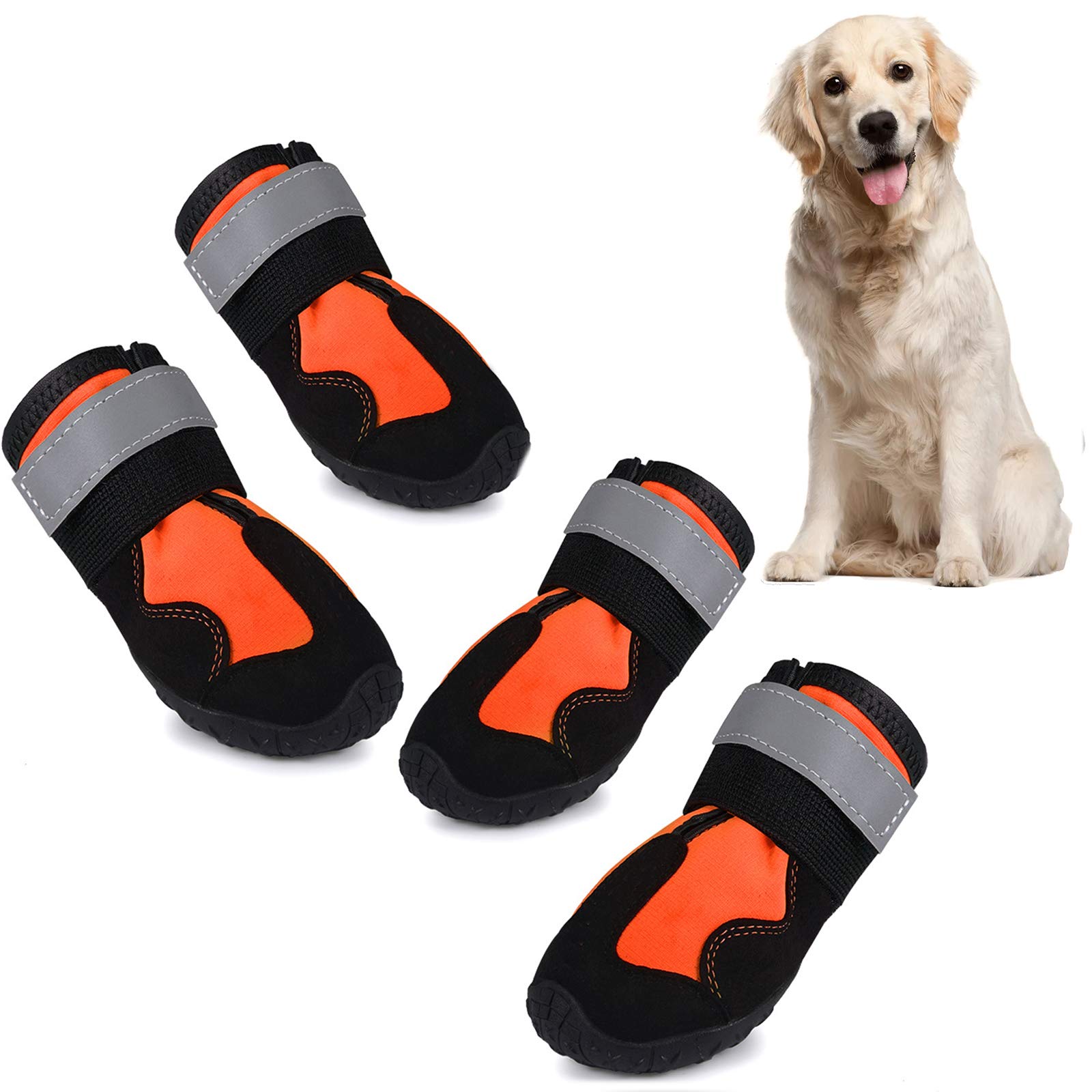 Waterproof Dog Boots for Medium & Large Dogs - Non-Slip Protective Paw Shoes with Adjustable Straps & Reflective Design (Set of 4) - Ideal for Hiking, Snow, Hot Pavement & Outdoor Adventures