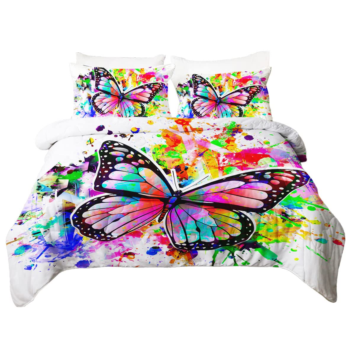 Colorful Butterfly Comforter Set for Twin Bed - 3 Piece Girls Bedding Set with 1 Comforter & 2 Pillowcases | Soft & Cozy Dorm Room Decor, Kids Bedroom Makeover, Birthday Gift for Girls