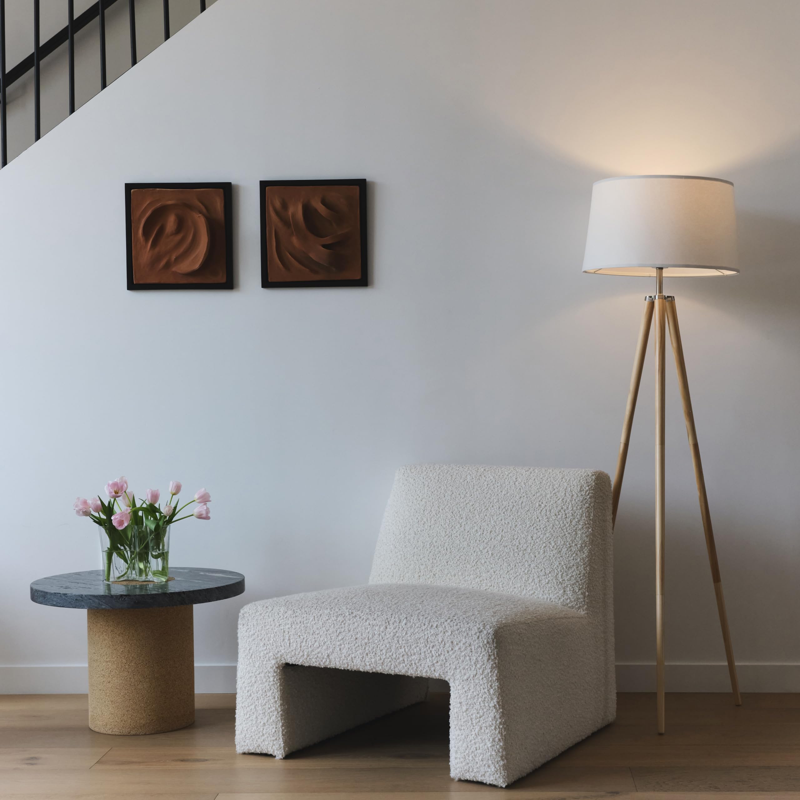 Brightech Emma LED Floor Lamp - Modern Wood Leg Standing Light for Bedroom, Living Room & Office - Adjustable Tripod Design for Reading & Decor - Energy Efficient LED Lighting for Home & Workspace