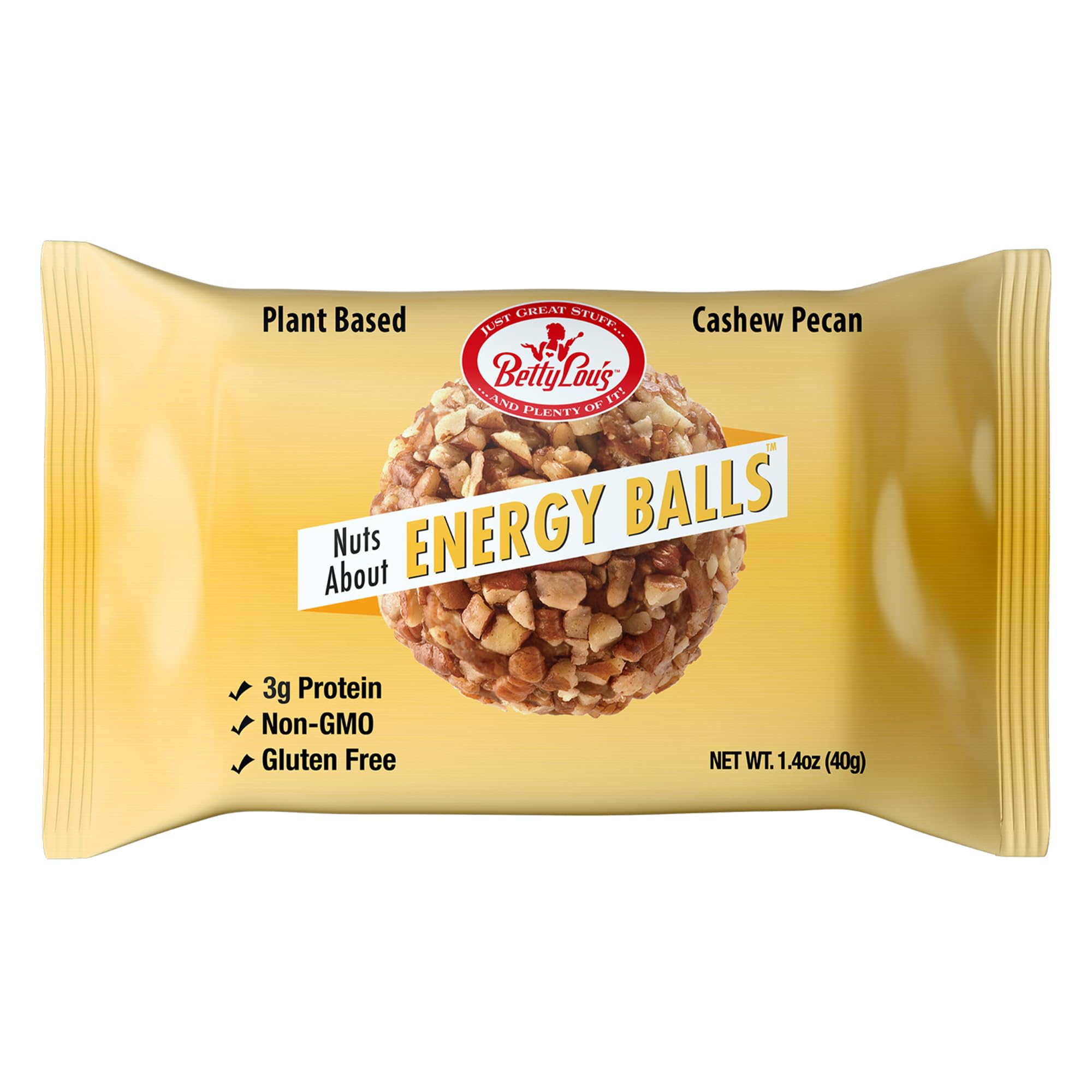 Betty Lou's Cashew Pecan Energy Balls - Healthy Vegan Protein Snacks, Non-GMO, Gluten Free, Dairy Free, High Fiber, No Refined Sugar, Individually Wrapped (12 Pack) - Perfect for Hiking, Workouts & On-the-Go Nutrition