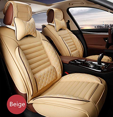 Premium All-Weather Custom Fit Seat Covers for Cadillac XT5 (5-Seat) - Luxury Beige Full Set with Headrest & Lumbar Support | Waterproof, UV Protection & Anti-Slip | Perfect for Road Trips, Daily Commute & Family Protection