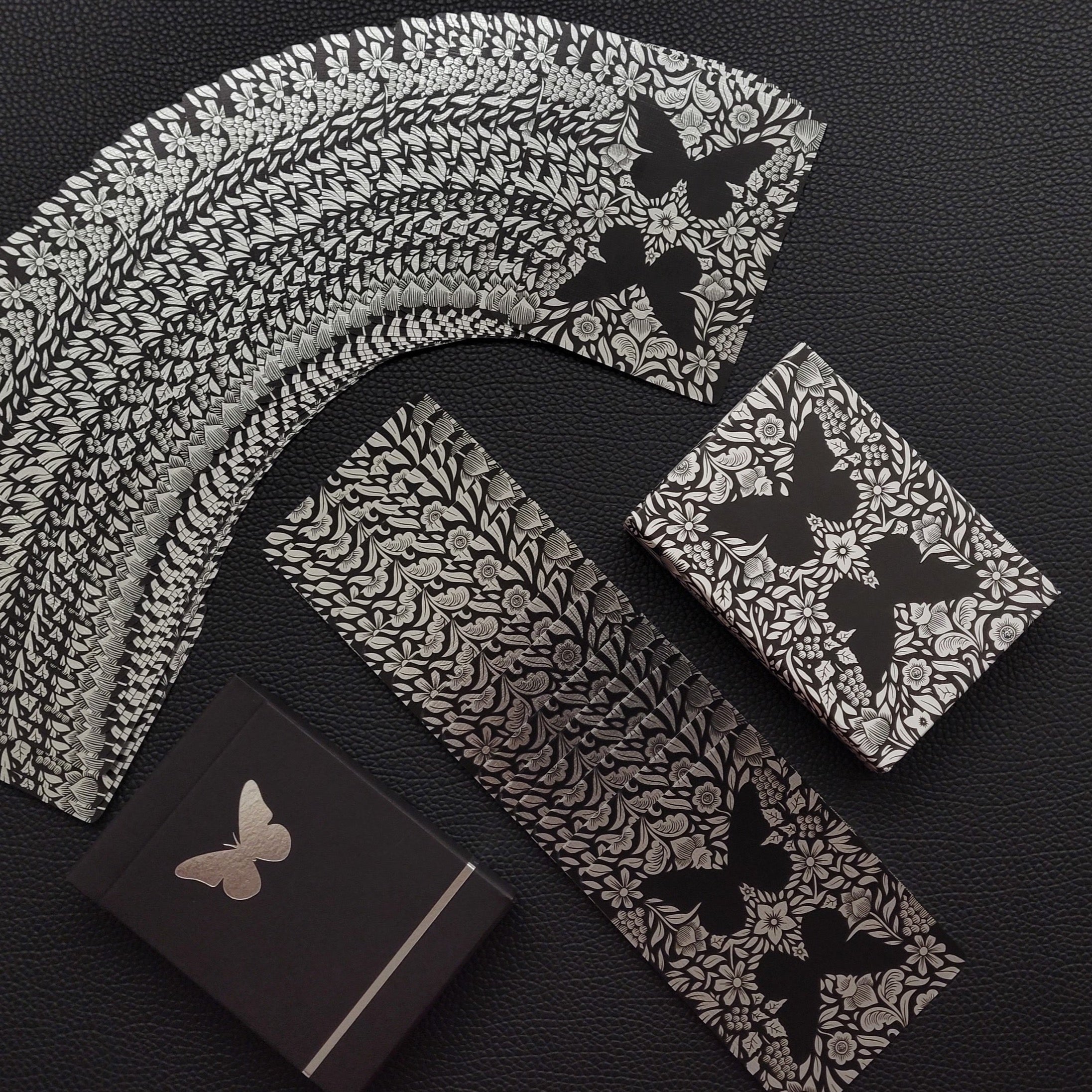 Premium Butterfly Playing Cards - Black & Silver Unmarked Deck for Magic Tricks, Poker & Cardistry | Ideal for Professional Magicians & Card Game Enthusiasts