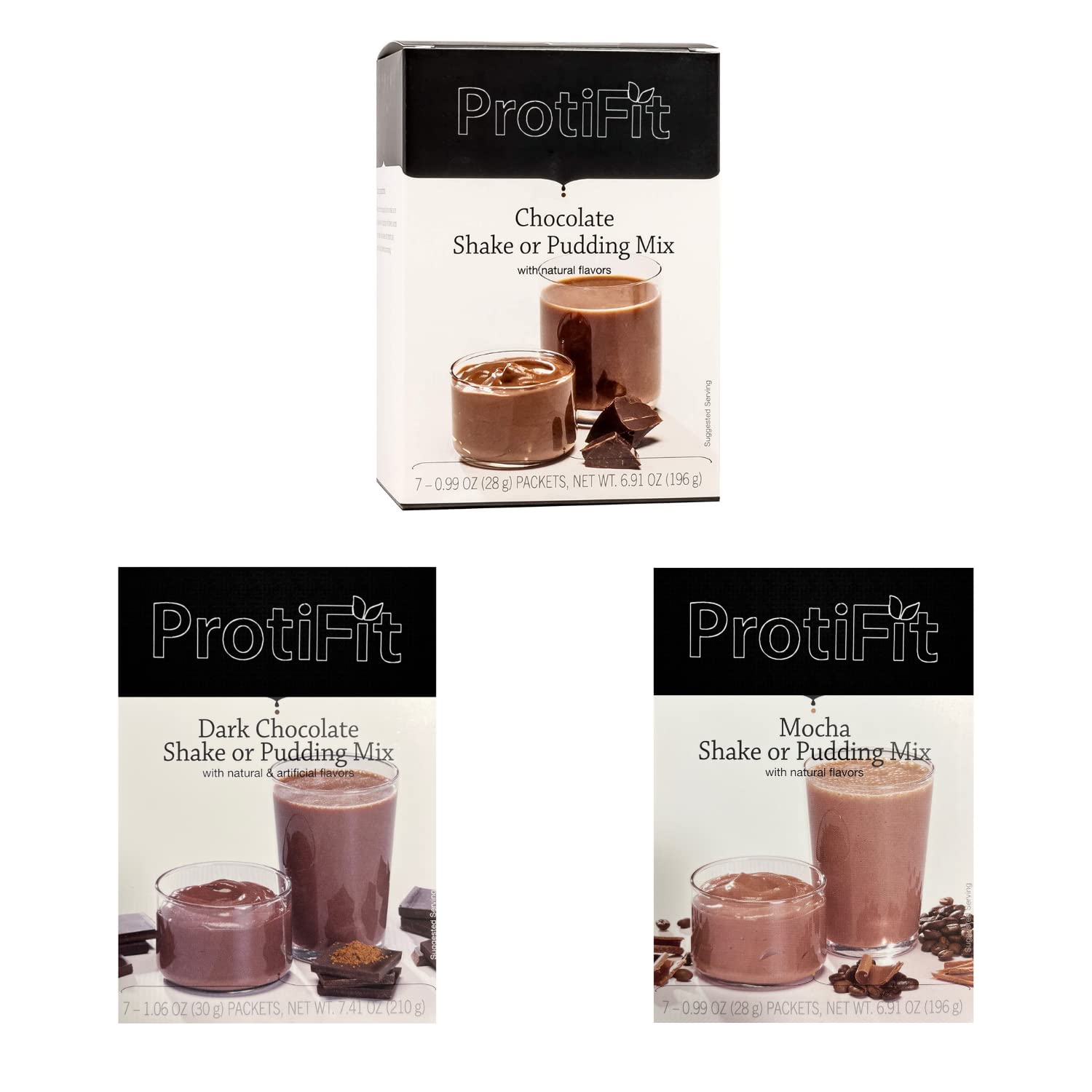 High Protein Pudding & Shake Mix 3 Pack - Chocolate, Dark Chocolate & Mocha Flavors | Meal Replacement Powder with 7 Servings per Box | Perfect for Post-Workout Recovery, Weight Management & On-the-Go Nutrition