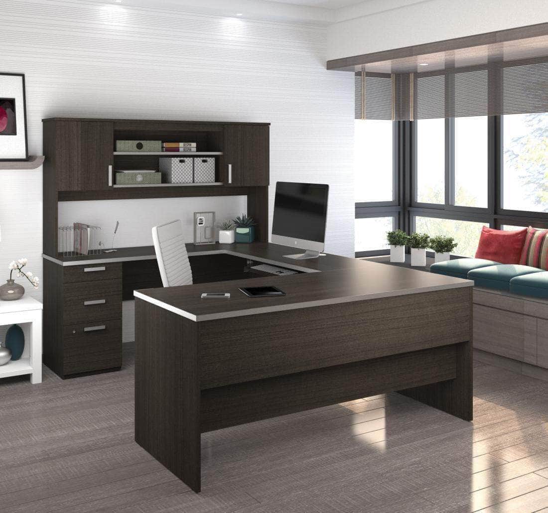 Ridgeley U-Shaped Office Desk with Pedestal & Hutch - Spacious Workstation for Home Office, Gaming, and Study