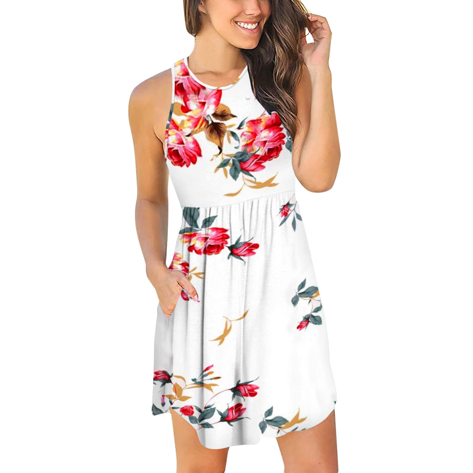 ONHUON Women's Summer Dresses - Floral Print V-Neck Sleeveless Boho Maxi Dress for Beach, Vacation & Casual Wear | Lightweight Long Dress for Outdoor Parties, Travel & Summer Outfits