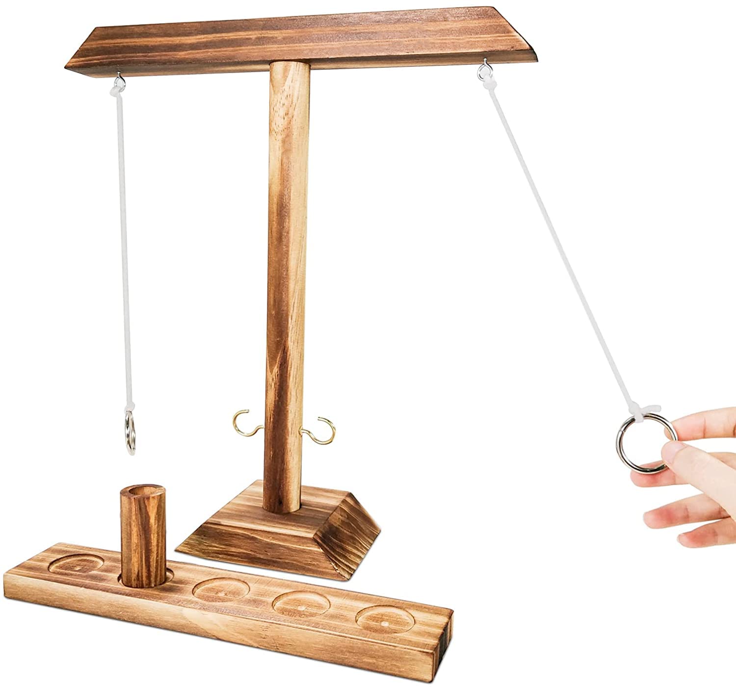 SHMALA Wooden Ring Toss Game Set with Hook and Ladder - Fun Outdoor & Indoor Party Games for Adults & Kids - Perfect for Backyard, Beach, Camping and Family Gatherings