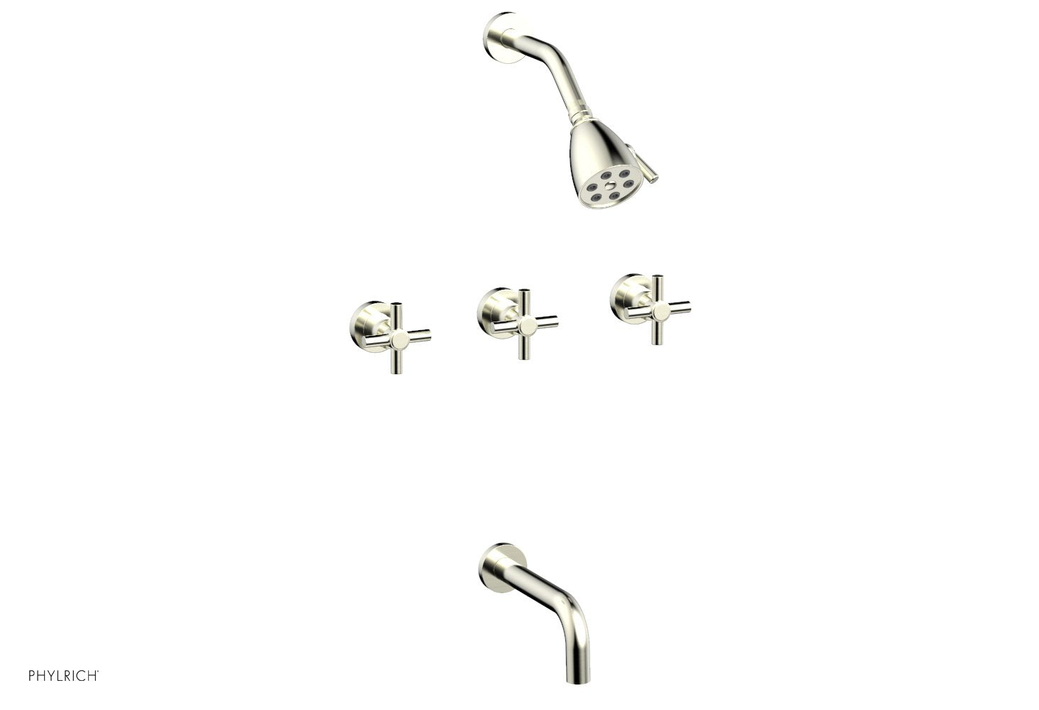 D2134 Basic Three Handle Tub and Shower Faucet Set - 7 1/2 Inch Spout with Tubular Cross Handles - Perfect for Bathroom Renovation and Home Upgrade