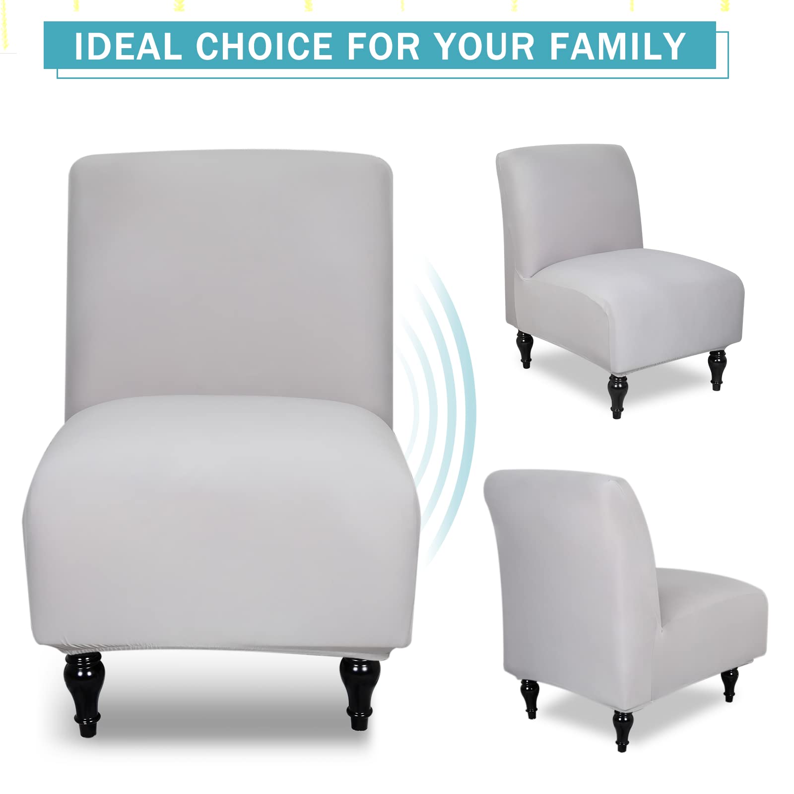 Stretch Spandex Armless Accent Chair Slipcover - Removable Non-Slip Furniture Protector for Living Room & Dining Room (Light Gray, 2 Pack) - Perfect for Home Decor, Apartment Styling, and Guest Seating