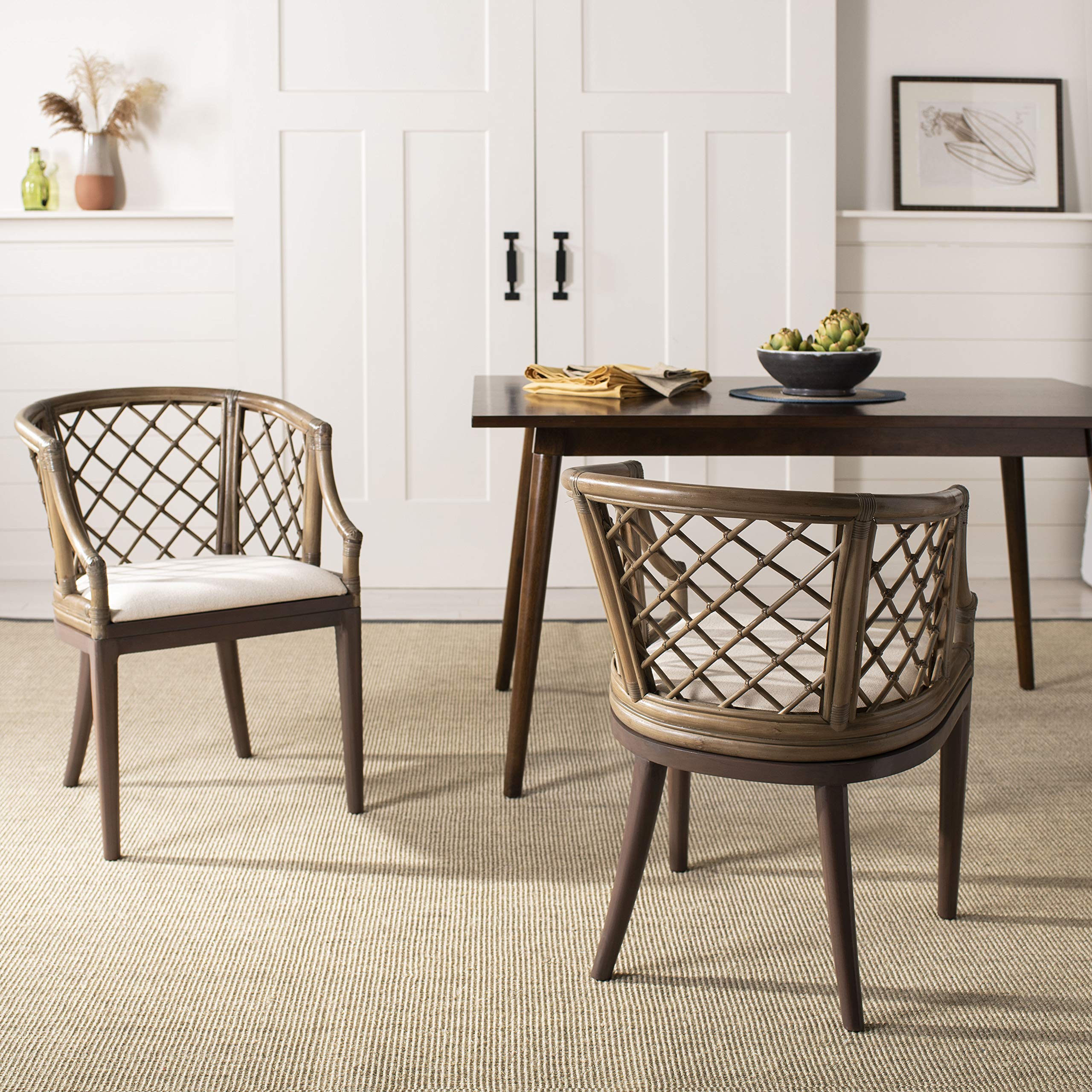 Safavieh Home Collection Carlotta Arm Chair in Griege - Modern Upholstered Accent Chair for Living Room, Bedroom & Office Decor