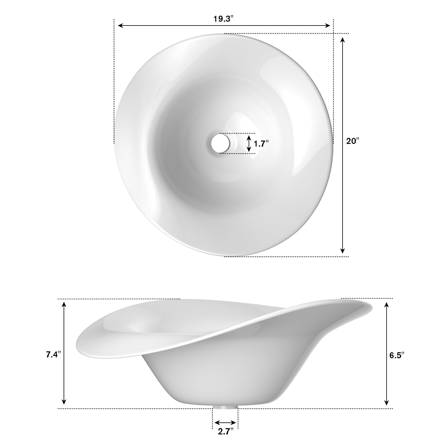 ELLAI Modern Ceramic Bathroom Vessel Sink - 20