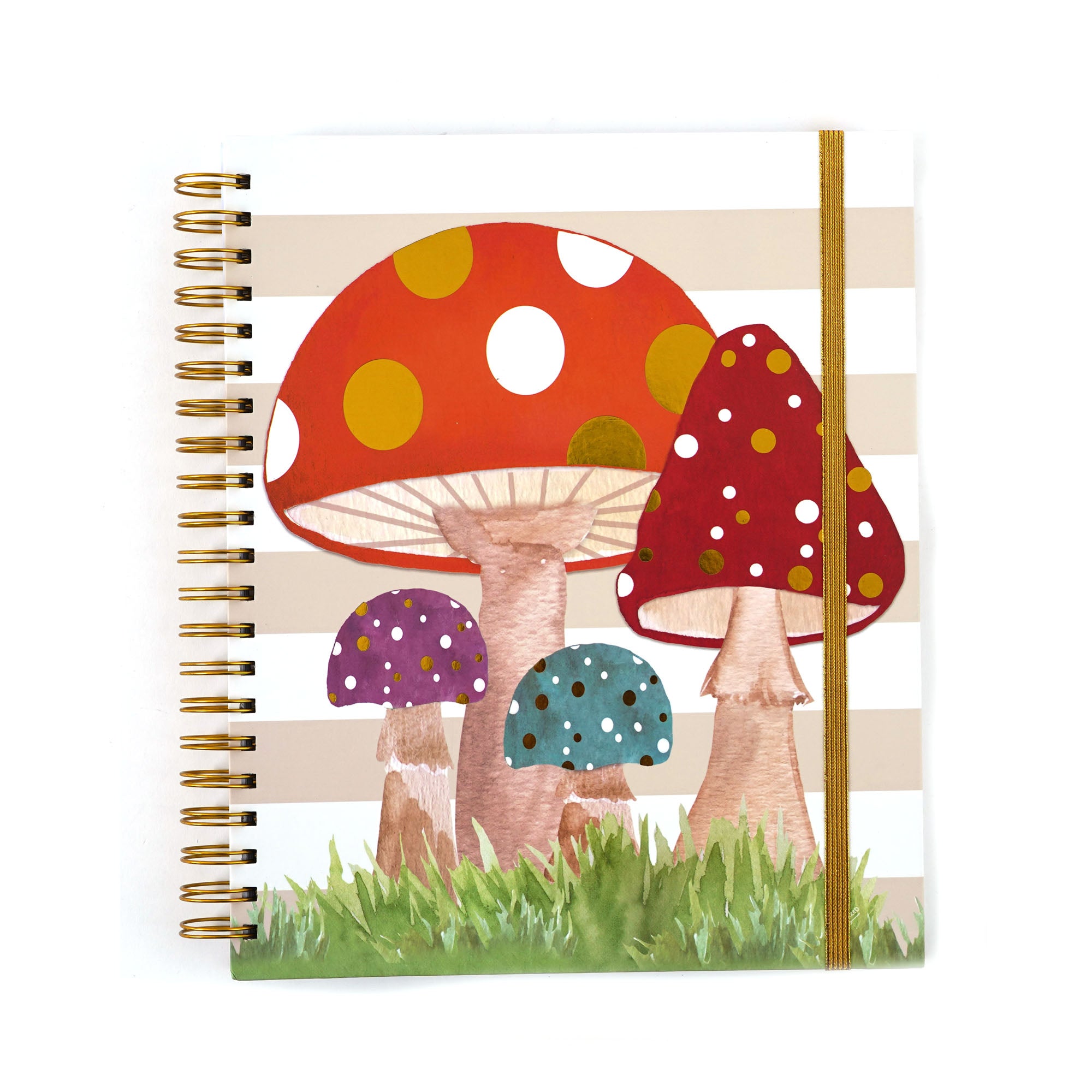 140-Sheet/280-Page Mega Spiral Hot Stamp Notebook - Mushroom Trio Design, 11.25